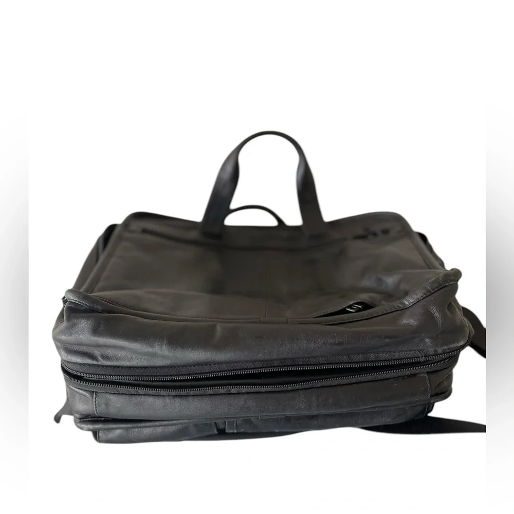 TUMI Black Leather Expandable Laptop Briefcase